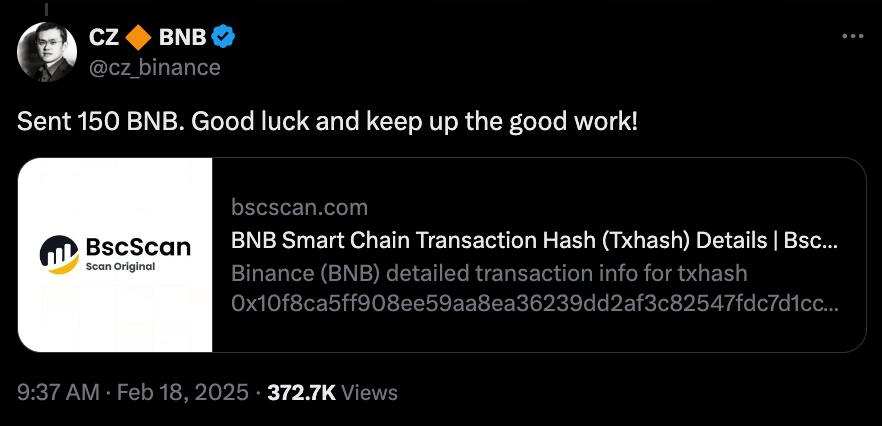 CZ's Tweet